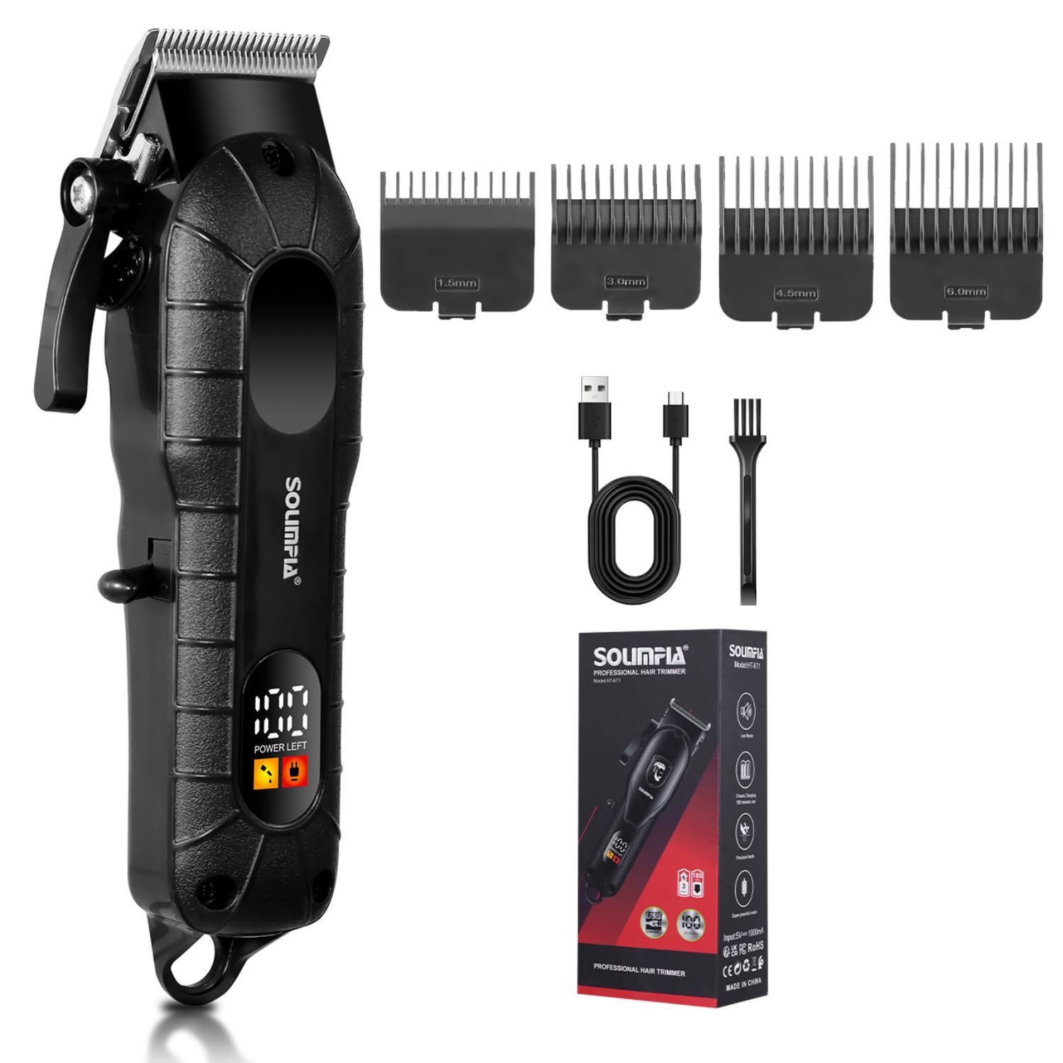 SOLIMPIA HT-671 Salon Series Professional Digital Display Cordless Hair Clipper Electric Hair Cutter Kit Wireless Hair Grooming Trimmers Set, Li-ion Battery 1200mAh 180 minutes Runtime, BLACK A-image-6