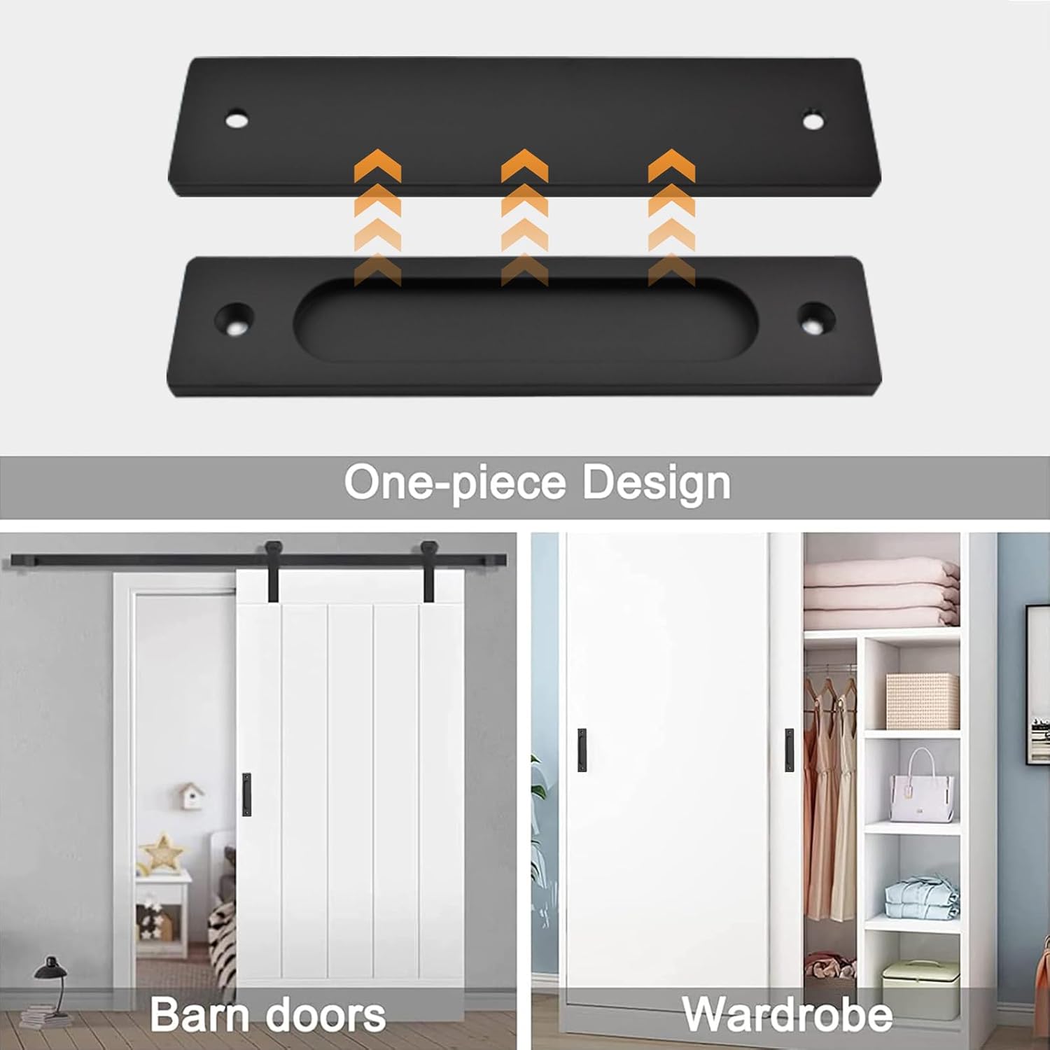 MOROBOR Rectangular Recessed Sliding Door Pulls, 2pcs Matte Black Flush Pull Aluminum Alloy Closet Doors Finger Pulls with Screws for Sliding Barn Door