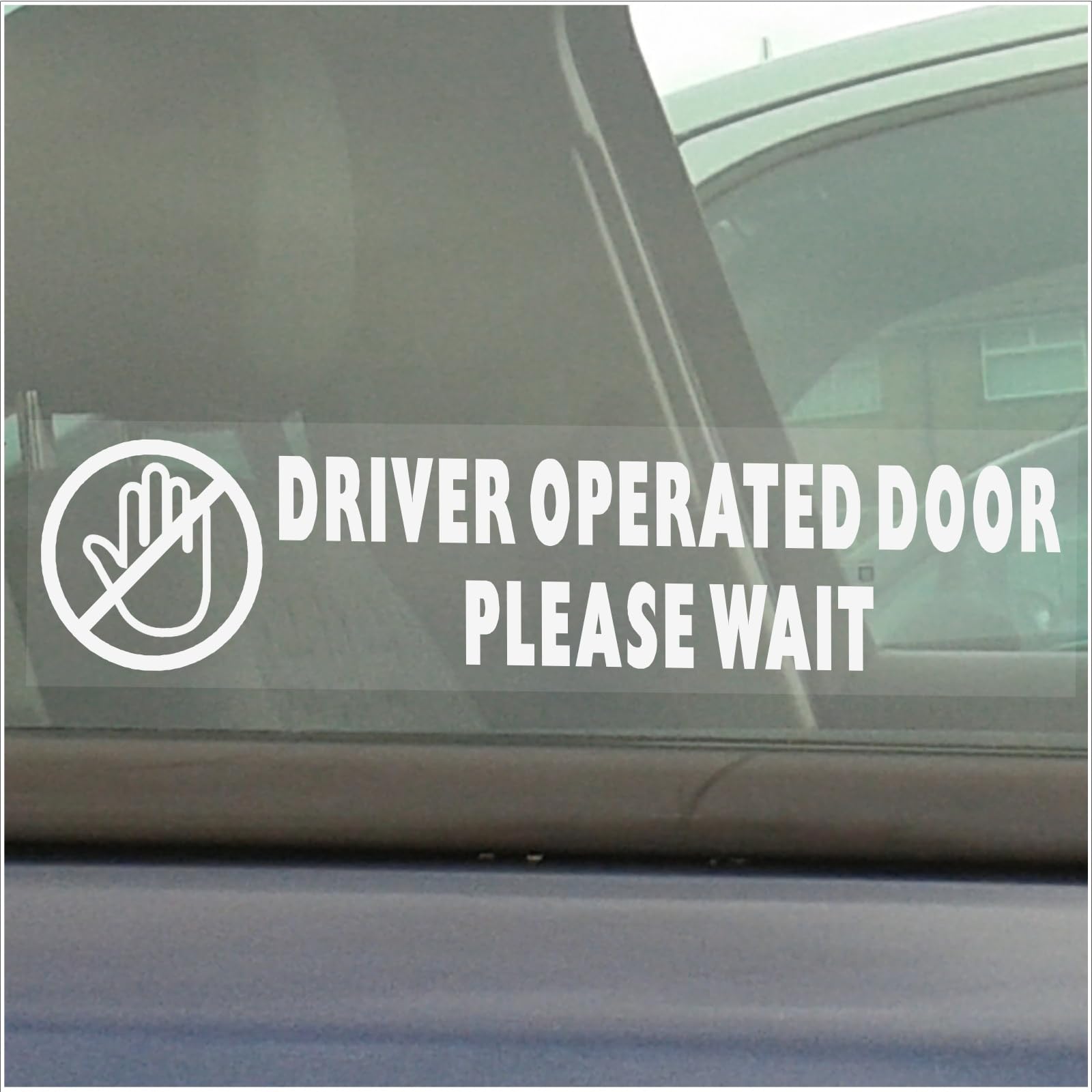 Platinum Place White Onto Clear Backing 2 X Driver Operated Door Please Wait Internal Window Stickers Hackney Mini Cab Taxi Signs Minicab White On Clear 200 X 50Mm T45