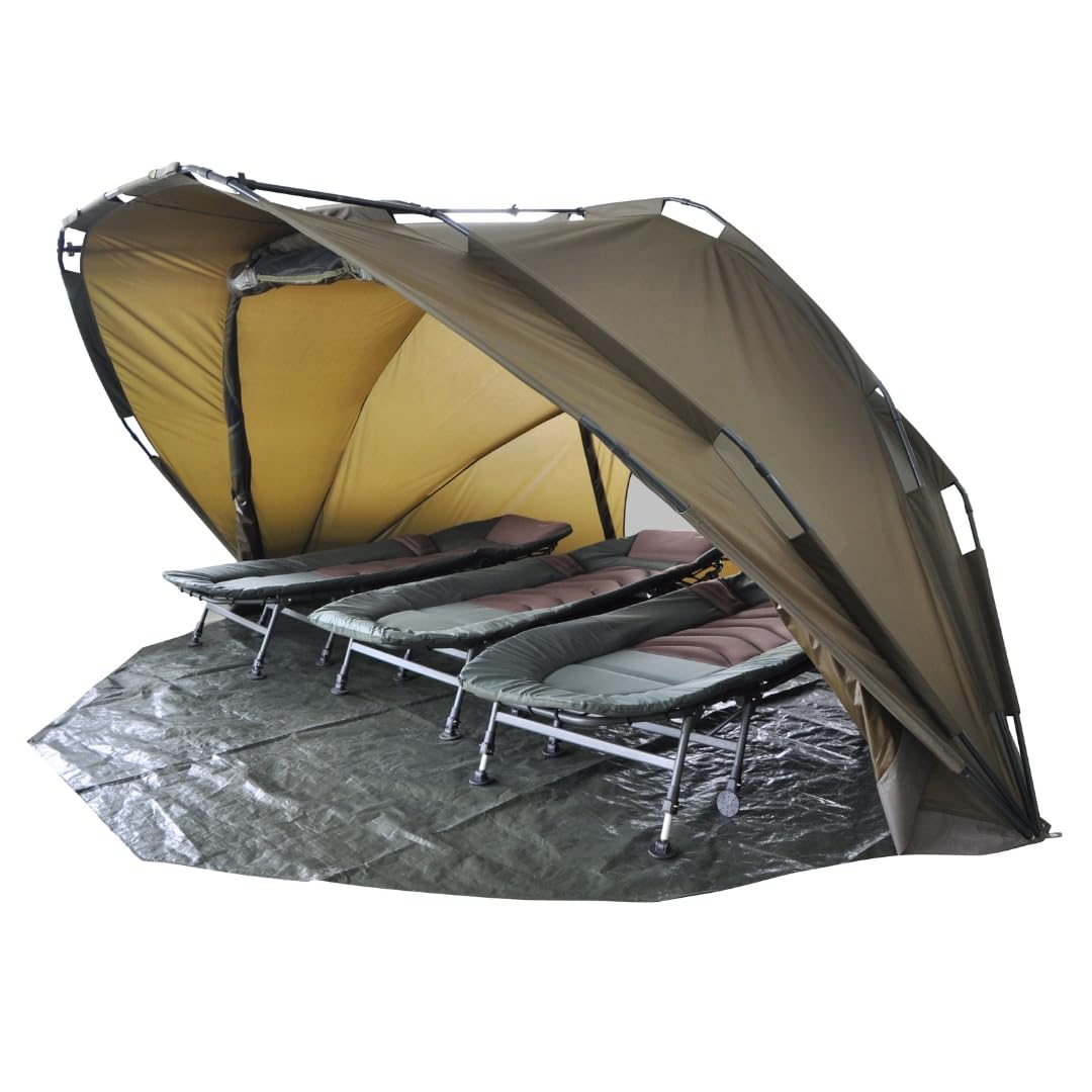 MK-Angelsport 5 Seasons 3,5 Mann Angelzelt Bivvy – Wasserdicht 10.000 mm, schneller Aufbau, 1,8 m Höhe, Moskito- & Klarsichtfenster, inkl. Bodenplane & Tragetasche