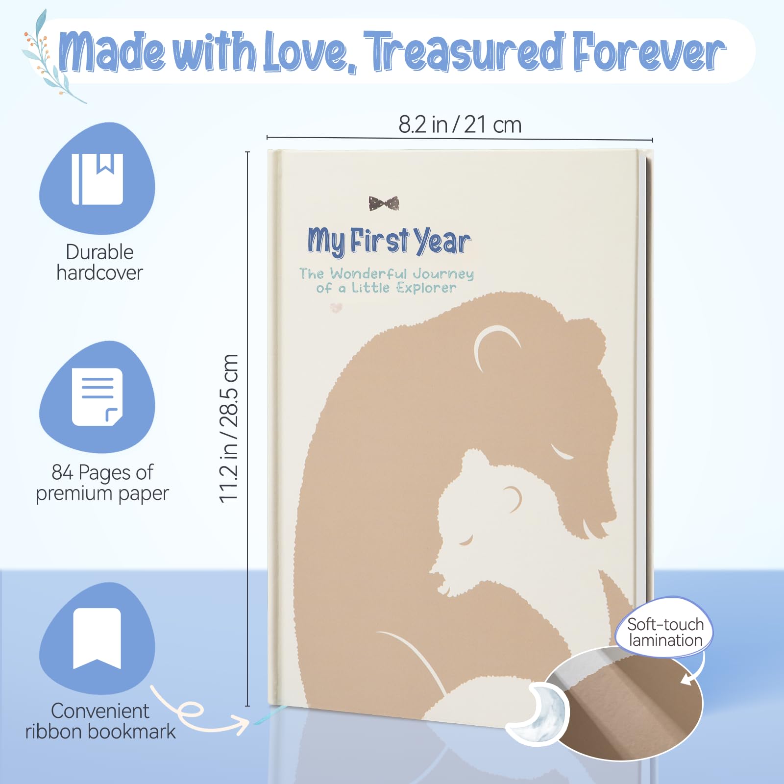 Baby Memory Book for Boys, Boho Design, 84-Page Hardcover Keepsake Journal for First Year Milestone & Photo Album - Image 2