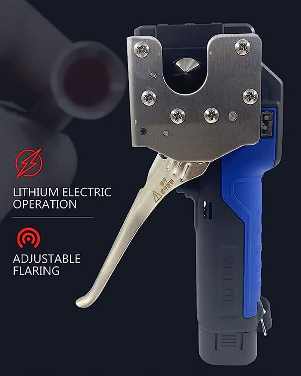 Herramienta de abocardado eléctrica inalámbrica, herramienta de expansión de tubo de 1/4"-3/4" con luz LED, herramienta de abocardado de tubo excéntrico de 45°, súper carga de 50 W, for tubos de cobre