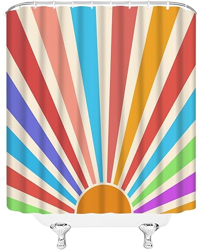 Miniatura 6 de Cortina de ducha a cuadros en blanco y negro, retro, estética, abstracta, de los años 60 y 70, tela hippie para decoración del hogar, juego de Negro