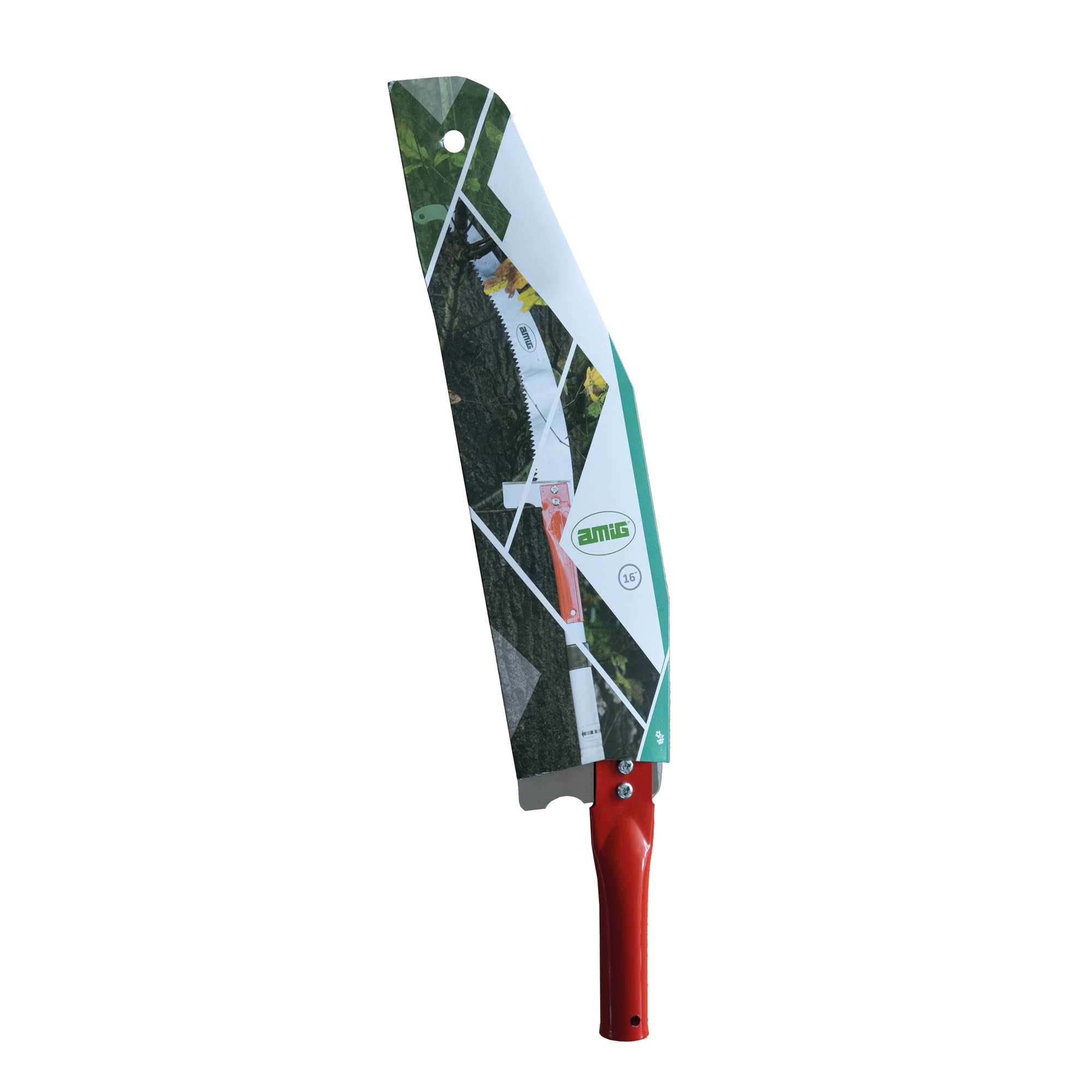 Amig - Serrucho de Poda en Altura - Hoja de Acero de 410 mm - Mango tubular de Acero con Agujero - Uso con Pértigas de Ø25 mm - Sierra de Mano para Cortar Ramas y Troncos Altos - No Incluye Pértiga