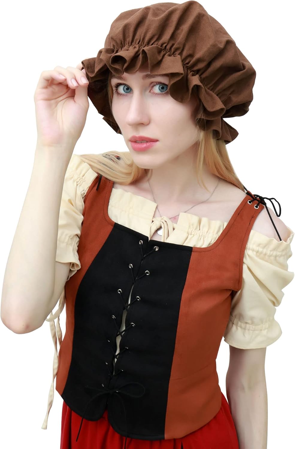 KUOIN Medieval Renaissance Hat Women Victorian Bonnet for Colonial Cosplay Costume Accessories Headwear - Image 4