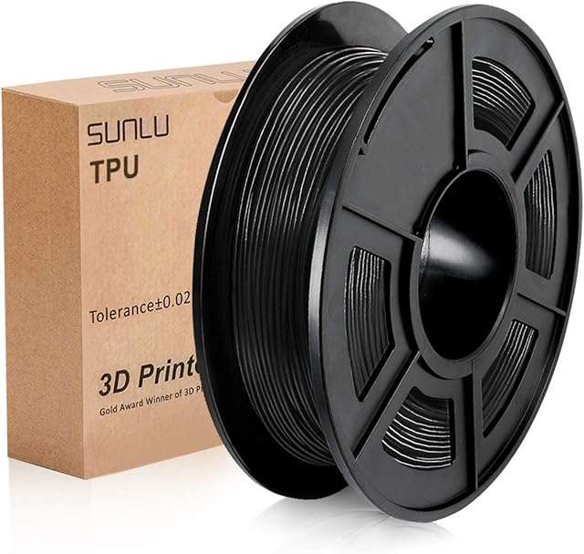 SUNLU Flexible TPU 3D Printers Filament 1.75mm, Black TPU Filament 1.75 +/- 0.03 mm for 3D Printing, 1.1LBS (0.5KG) Spool