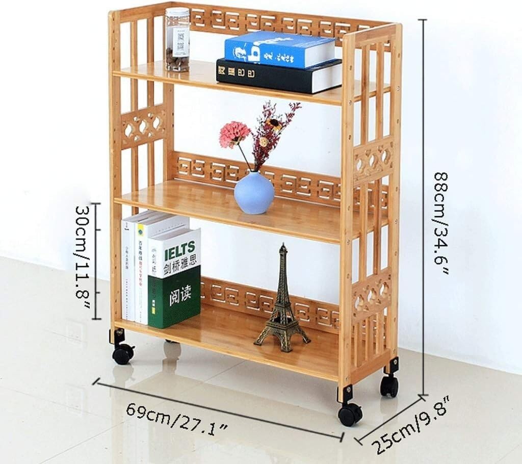 Estantes de periódicos y revistas Estantería de bambú for Libros, Piso Simple, for niños, estantería pequeña móvil, estantería organizadora con Estante de Almacenamiento de polea (Color : A)