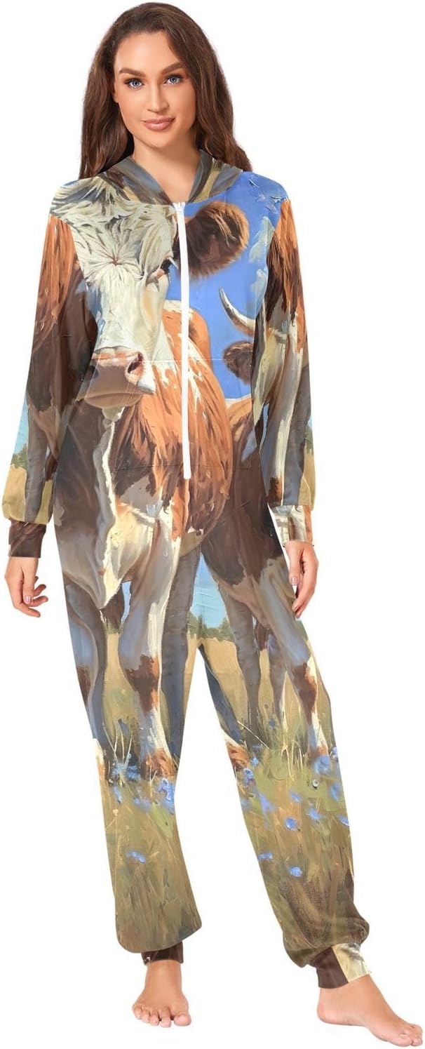 GAIREG Farm Cow Men Women Zipper Onesie Pajamas, Onesie Adult Christmas Pajamas