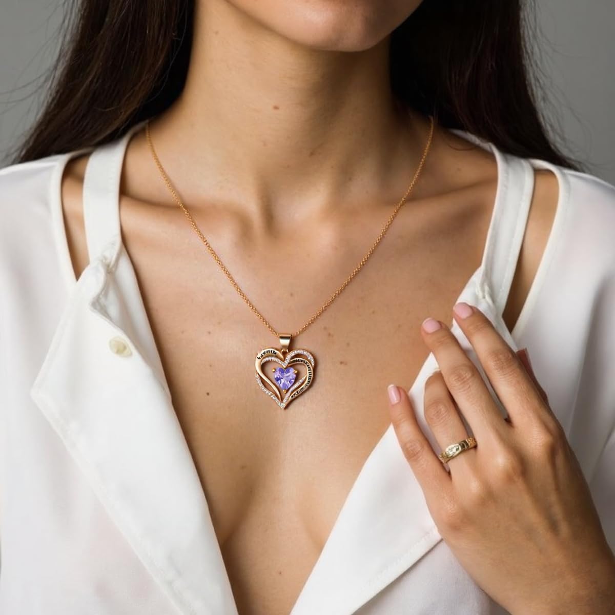 Necklace for Women, Heart Infinity Birthstone Jewelry Gift for Women, Birthday Anniversary Heart Necklace for Wife Girlfriend Mom Daughter - Image 2