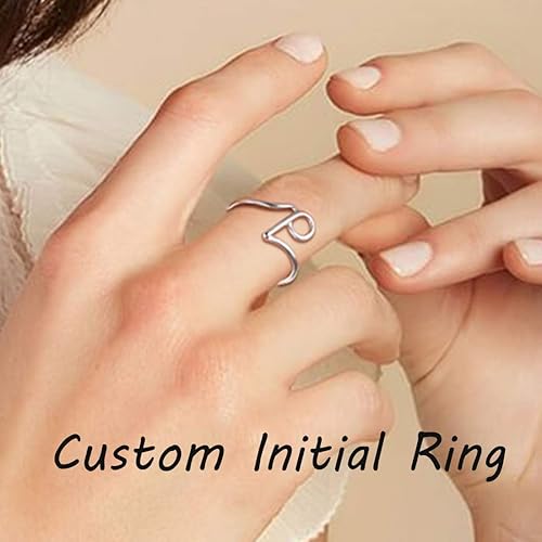 Miniatura 8 de SILVERCUTE S925 Initial Rings, Adjustable Size 6-12 Statement Alphabet Letter A-Z Jewelry Personalized Twisted Initials Rings Sterling Silver