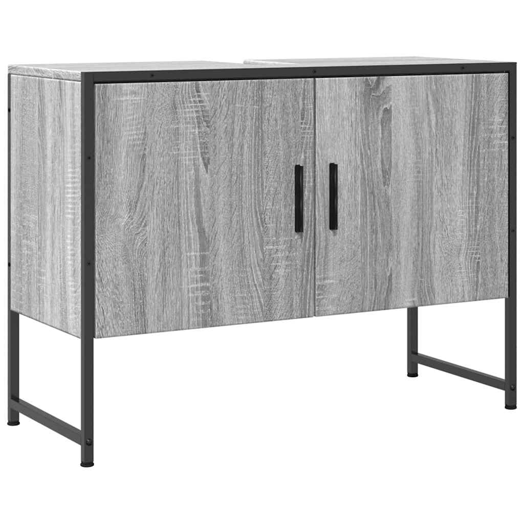 Armario para debajo del lavabo Sonoma, 80 x 33 x 60 cm, material de madera con marco de acero pulverizado, moderno y robusto, mueble de baño para baño pequeño, con soporte de pared para