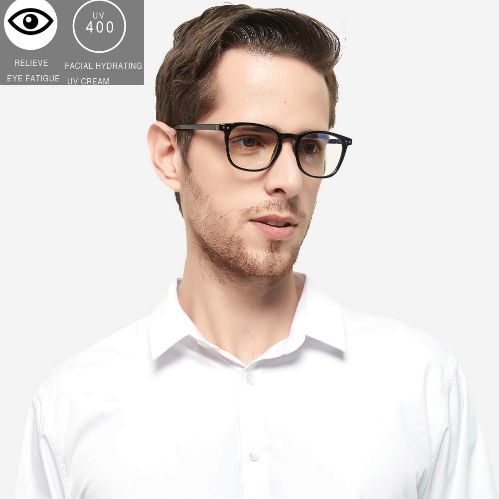 Henotin Gafas de lectura con luz azul, bisagra de resorte, lector de ordenador para hombres y mujeres, gafas de filtro antirrayos UV, 3 pares negras, medianas, 3 Pairs Black, medium