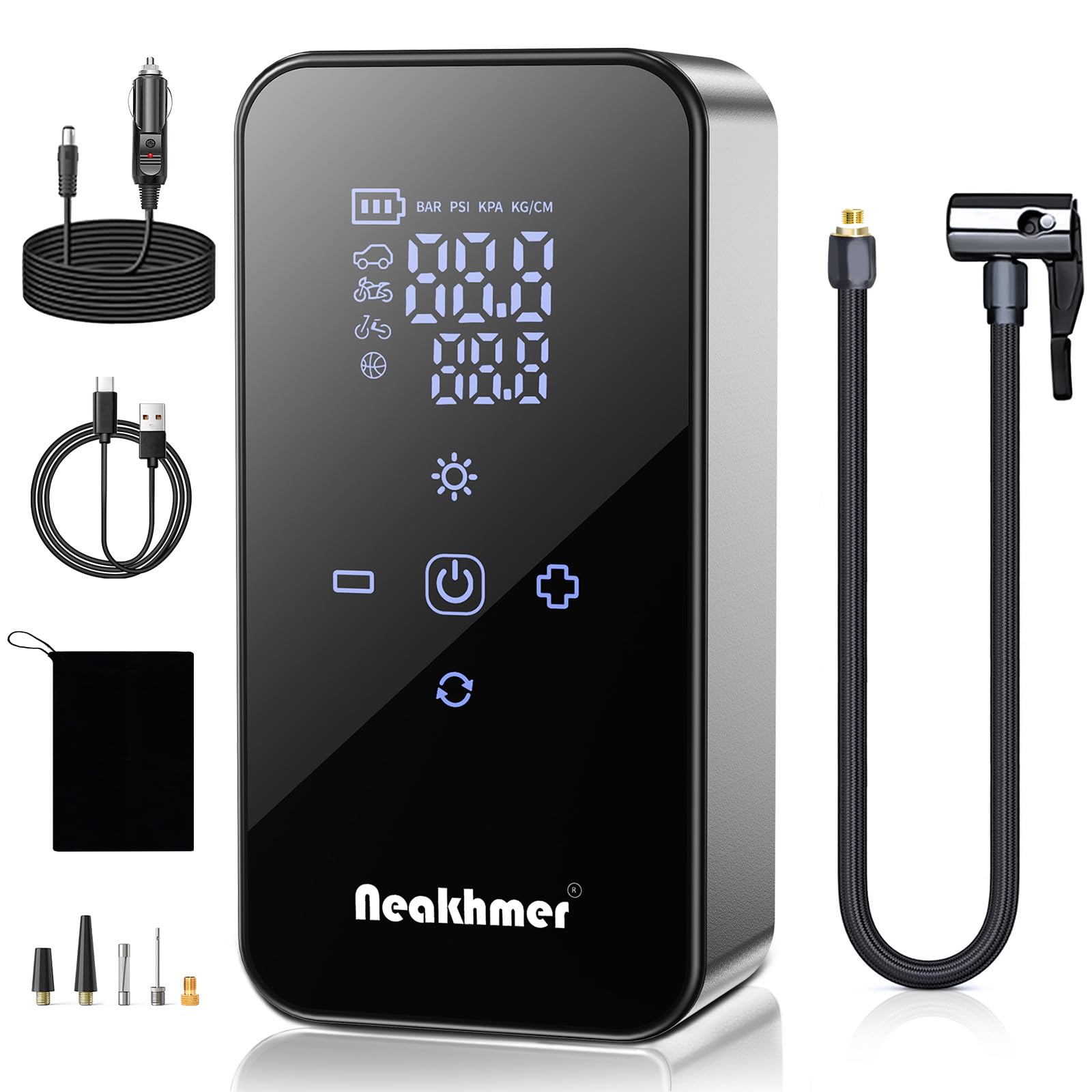 Elektrische Luftpumpe Fahrrad Akku Kompressor: 150PSI Fahrradpumpe mit 6000mAh Akku - 12V Mini Luftkompressor mit Reifendruckprüfer für Auto Motorrad und Fahrradreifen