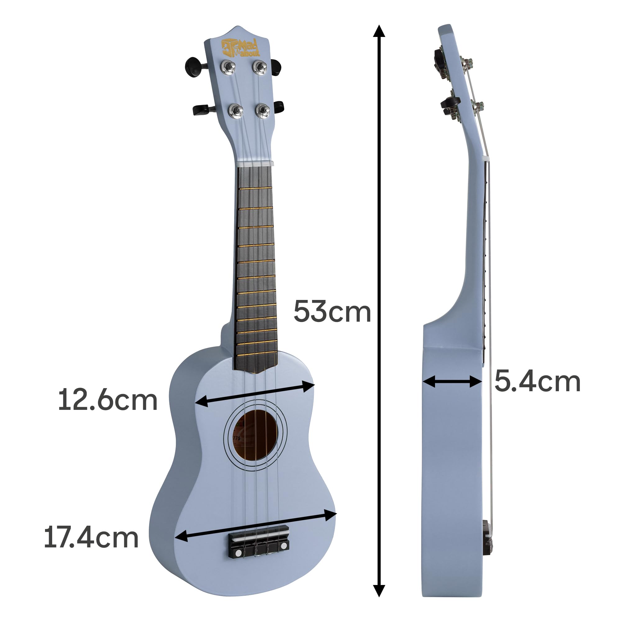 Mad About SU8 Ukulele Soprano - Blu Lavanda con Custodia Gig, Plettri e Corde di Ricambio - Ideale per Scuole e Principianti, Include Corde Nero Carbonio per una migliore accordatura