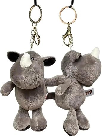 2PCS Stuffed Animal Keychain Soft Plush Toy-Adorable Keychain for Backpack,Bag Charm & Purse Accessory,Perfect Daily Decor & Gift Choice -5.5 InchesRhino