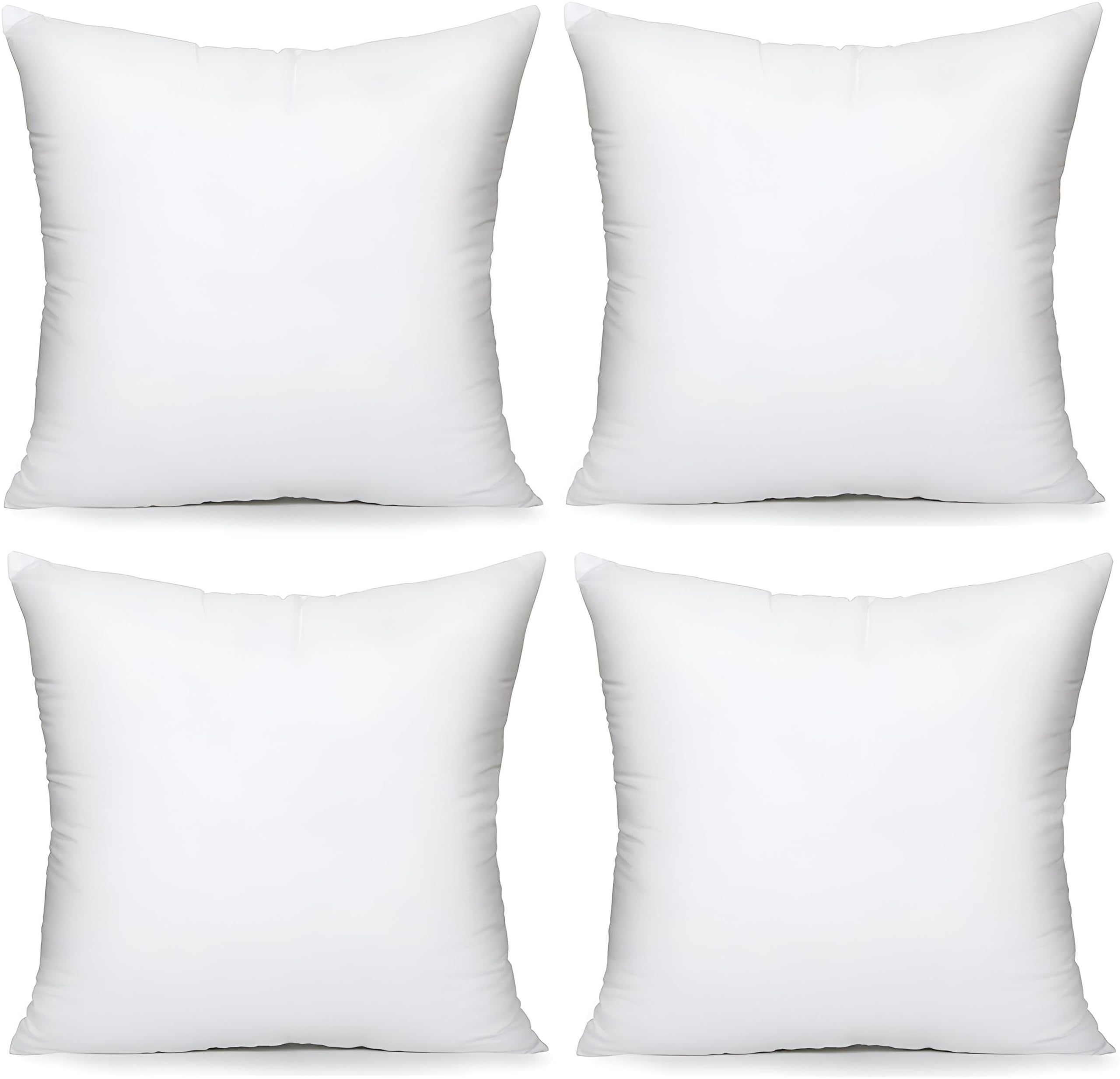 Comfortesy White Premium Luxury Bounce Back Cushion Inner Pad (Pack Of 4) 18" X 18" (45Cmx45cm) Hollowfibre Cushions Inners Fillers Square Pillow Stuffer For Sofa, Bed, Chair (4, 18" X 18" (45Cmx45cm))