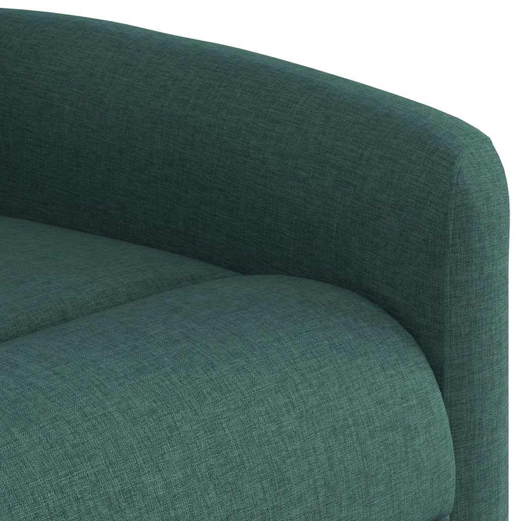 Fotel relaksacyjny ciemnozielony materiał z regulowaną funkcją leżenia, wyściełane podłokietniki, drewniana metalowa rama, ergonomiczny fotel telewizyjny do salonu, kącika do czytania, biura i
