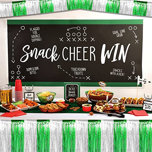 Image of 6 Pack 10 Feet Silver Green Foil Fringe Garland Metallic Tinsel Streamers Banner Wall Hanging Backdrop Banner for Parade Floats, Thanksgiving, Christmas, Birthday, Halloween Party Decorations