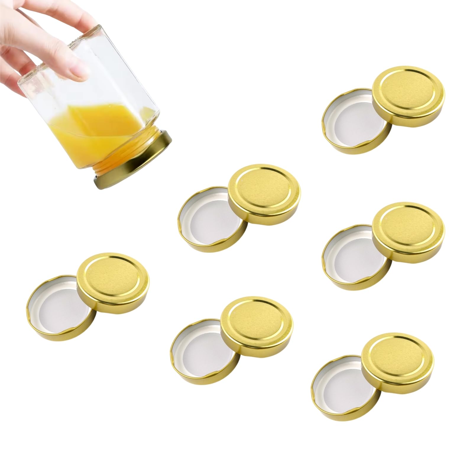 12 Pcs Golden Universal jam jar covers,Mason Jar Covers Decorative Canning Lid,Lids for Preserving Jars,Sauce Jars,Storage Jarjam jar lids (58MM) — image 1