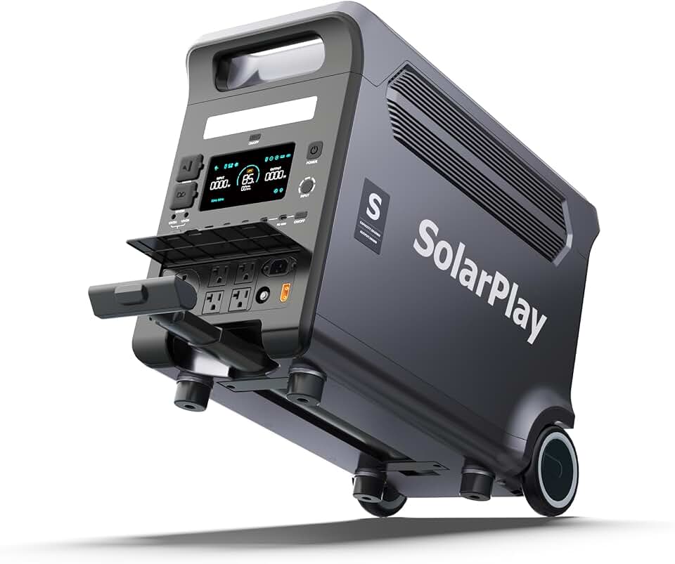 SolarPlay Portable Power Station, 3600W((5500W Peak), 3840Wh Solar Generator 2Hrs Fast Charging LiFePO4 Battery, Adjustable Input Power, UPS function with AC output for Home Camping Outdoor Backup