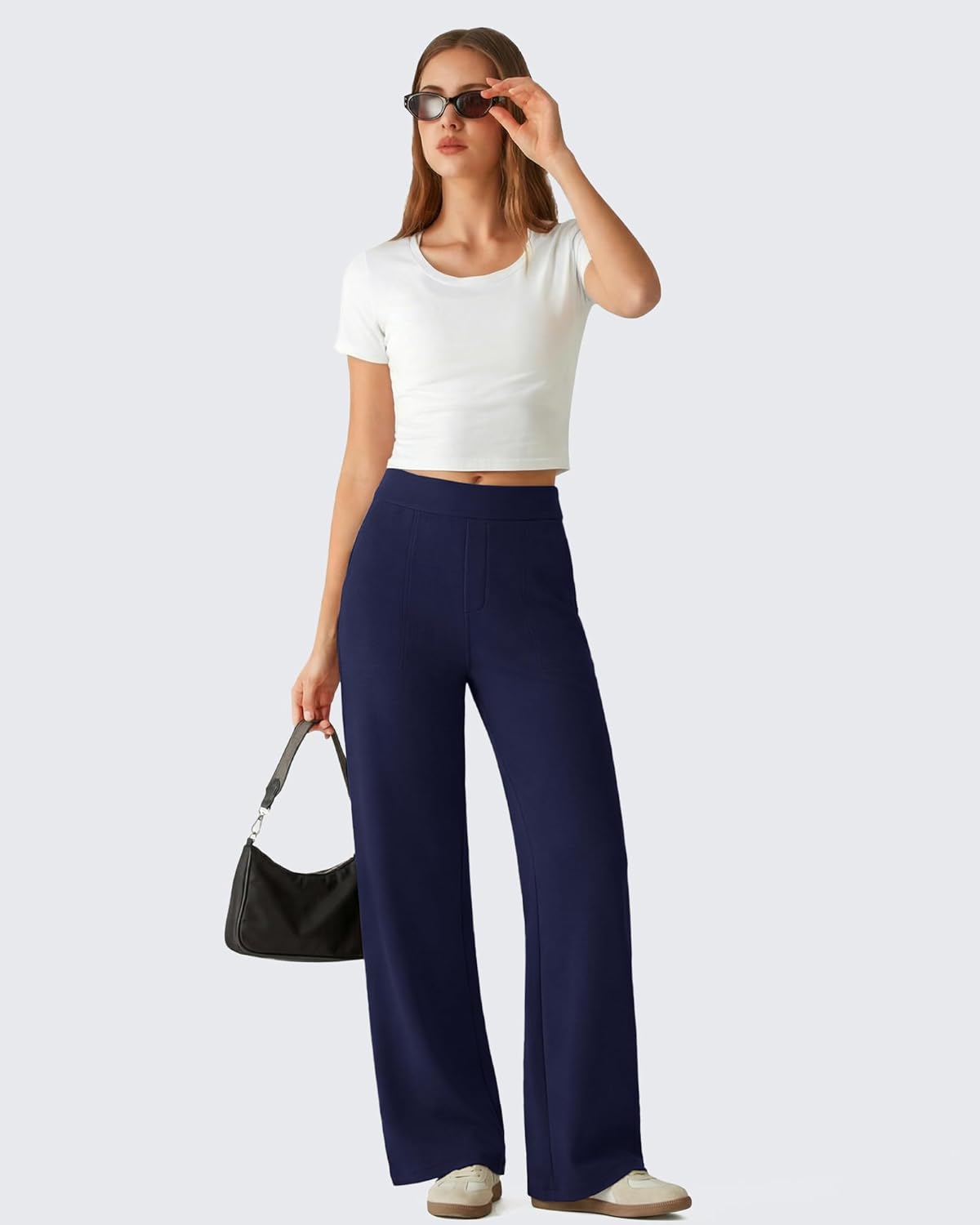 G4Free Waffle Wide Leg Pants for Women - High Waisted Yoga Dress Pants Stretchy Trousers