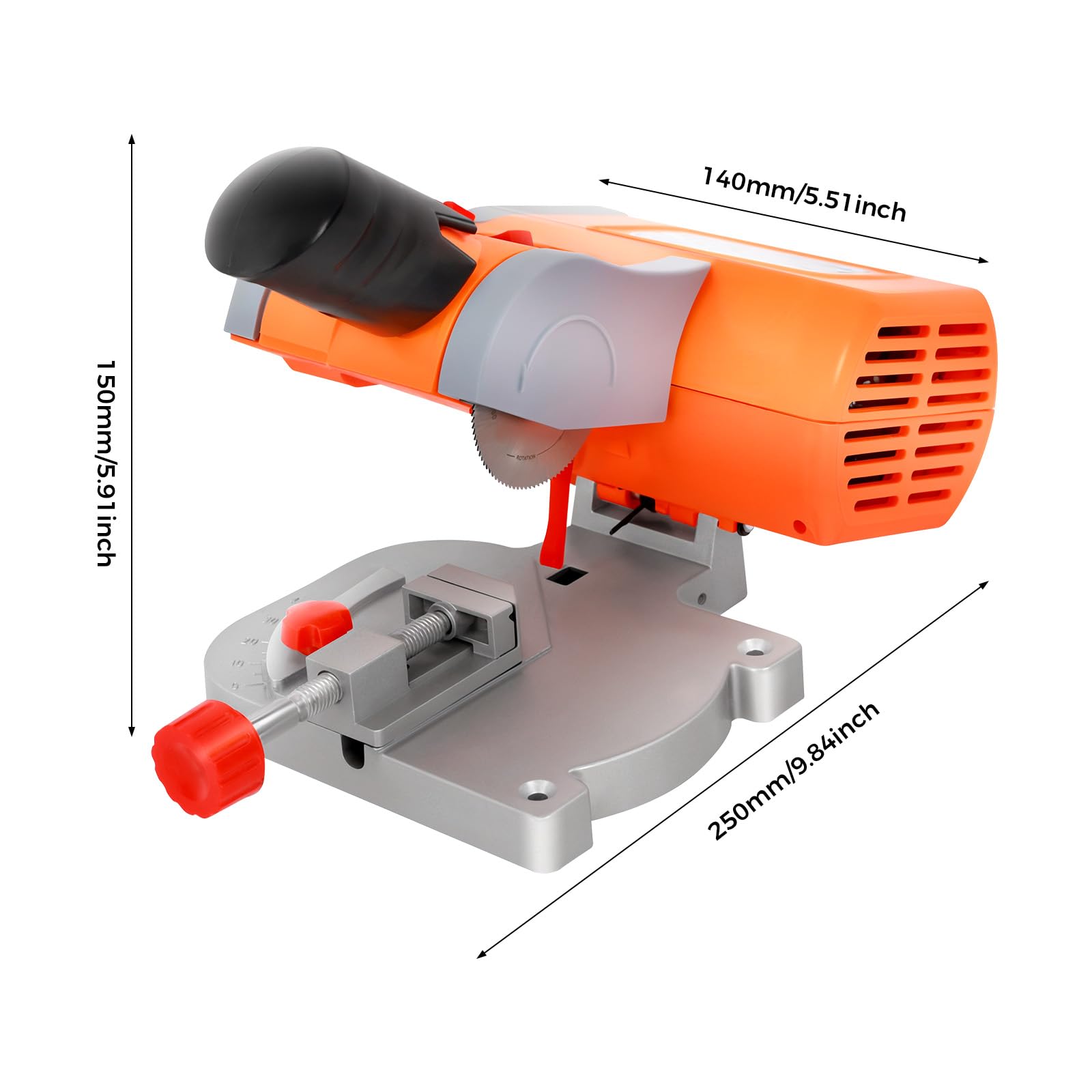 Mini sierra ingletadora de 90 W, cortadora de madera de mesa, hoja de sierra ajustable de 0 a 45°, adecuada para cortar madera, plástico, piedra y metales no ferrosos
