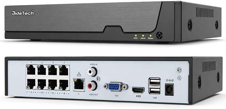 JideTech 4K PoE NVR 8-Port, Expandable Up to 16-Channel Network Video Recorder, H.265+ Security Camera System for 12MP/8MP IP Cameras, Remote View, 24/7 Recording, Fits 14TB HDD