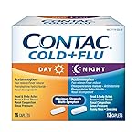 Contac Non-Drowsy Day & Multi-Symptom Night Cold & Flu Medicine, Maximum Strength Relief for Fever, Sore Throat, Nasal Congestion, Head & Body Aches, Runny Nose, 28 Count, 16 Day, 12 Night Caplets