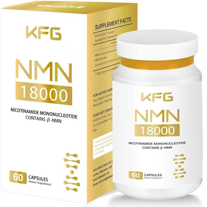 KFG Suplemento de NMN 18000 com Resveratrol, Pterostilbeno, PQQ e Glutationa, 60 cápsulas