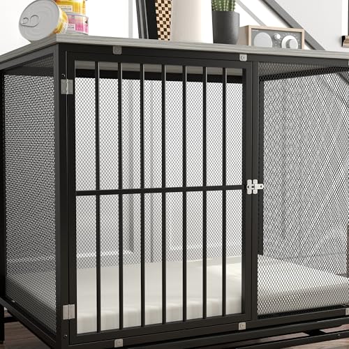 PawHut Hundekäfig für Zuhause, Abschließbar Hundehütte mit Kissen, Hundebox mit Paletten, Hundehaus für mittelgroße Hunde unter 20 kg, Grau, 88 x 55 x 71 cm