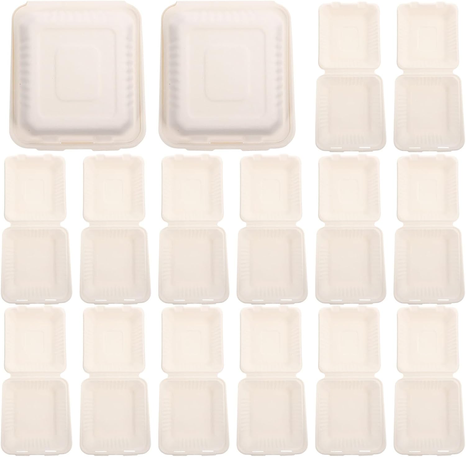 SMASOLO 50pcs Disposable Paper Bento Food Containers with Lids White Pulp Takeout Food Boxes for Meal Prep and Catering Eco-friendly One-time Use Packaging