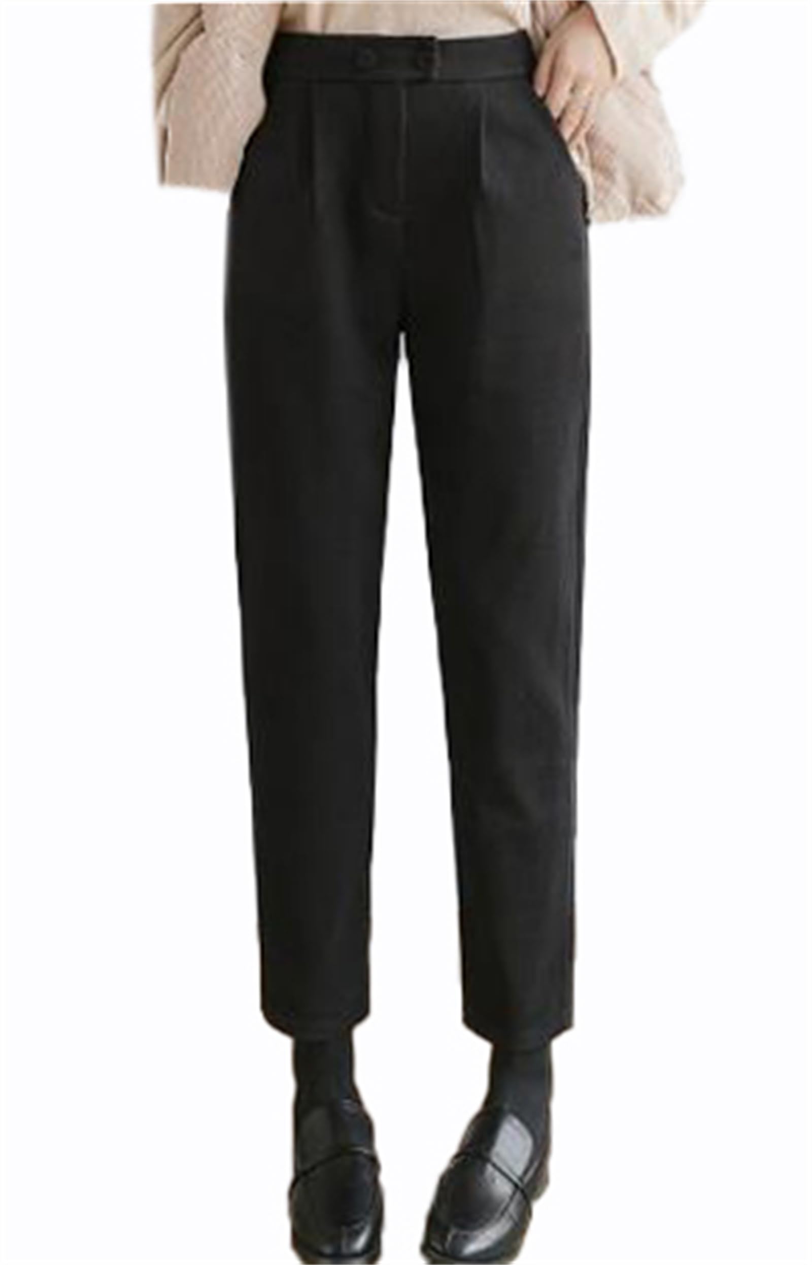 Betusline Womens Solid High Waist Wool Blend Tapered Pants