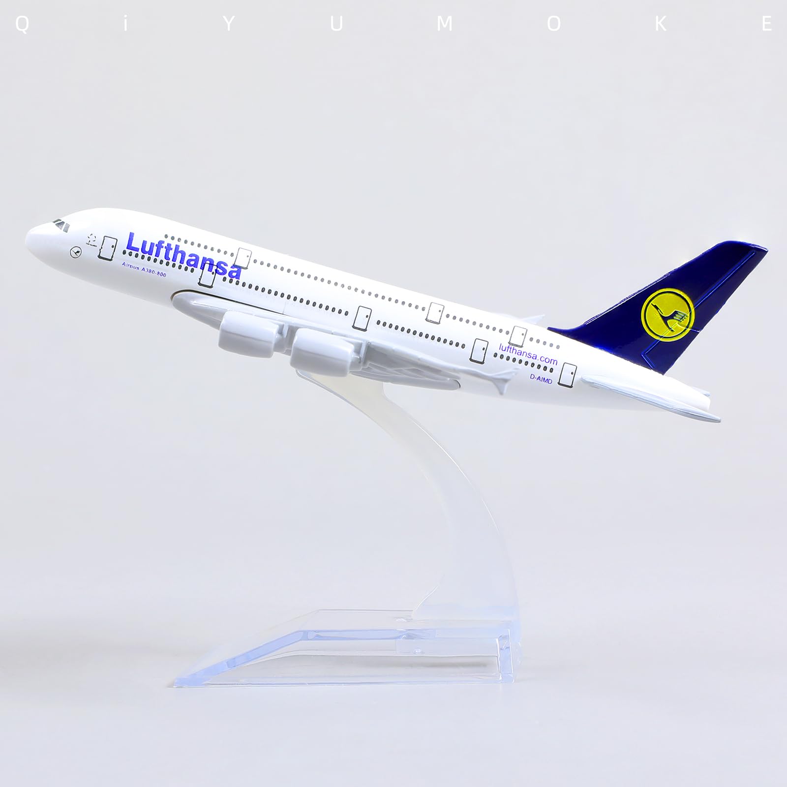 1/400 Modelo de avión A380 para Lufthansa A380 Kit de Modelo de avión de Metal Fundido a presión (16 cm) con Soporte de exhibición para Adultos, Juguete de avións Regalo de aviación