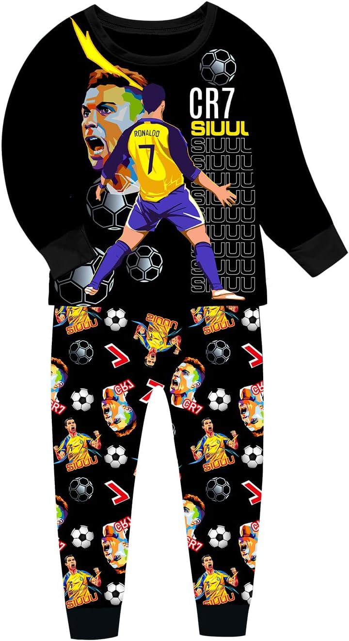 Boys Pajamas Ronaldo No.7 Fans Cotton Homewear Pyjama Set Long Sleeve Casual Pjs Set