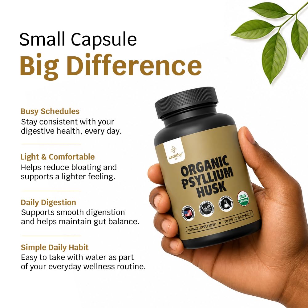 Organic Psyllium Husk Capsules 750 mg, Natural Fiber Supplement for Gut Health* - Alternative to Psyllium Husk Powder, Zealthy Life, 250 Capsules — Amazon image 7