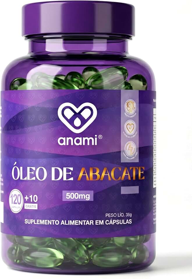 Óleo De Abacate - Com Ácido Linoleico, Ômega 6 e 9-500mg - 130 Cápsulas Gelatinosas - Anami