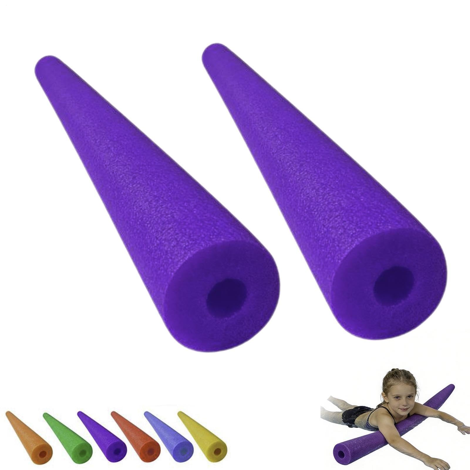 2PCS Pool Noodles With Hole, Foam Swimming Noodles For Kids Adults, Flexible Noodle Foam Tube, Pool Noodle Floats Toys, Swimming Aid For Beginners Learing Training, Party, Beach, Yard(Purple)