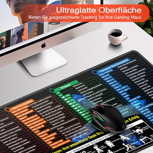Mauspad XXL, Excel Shortcuts Mousepad Deutsch 900 x 400mm für Office, Word PPT Windows Mauspad groß, Anti Rutsch Schreibtischunterlage für Büro und Zuhause