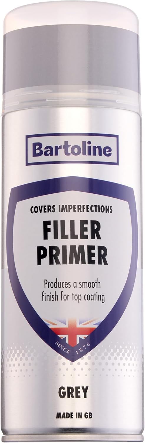 Bartoline Filler Primer Spray Paint, Gray, 13.5 oz [3 Pack] - High-Build Primer for Metal, Wood & Plastic Smooth, Sandable Finish, Fills Minor Imperfections - 400 ml
