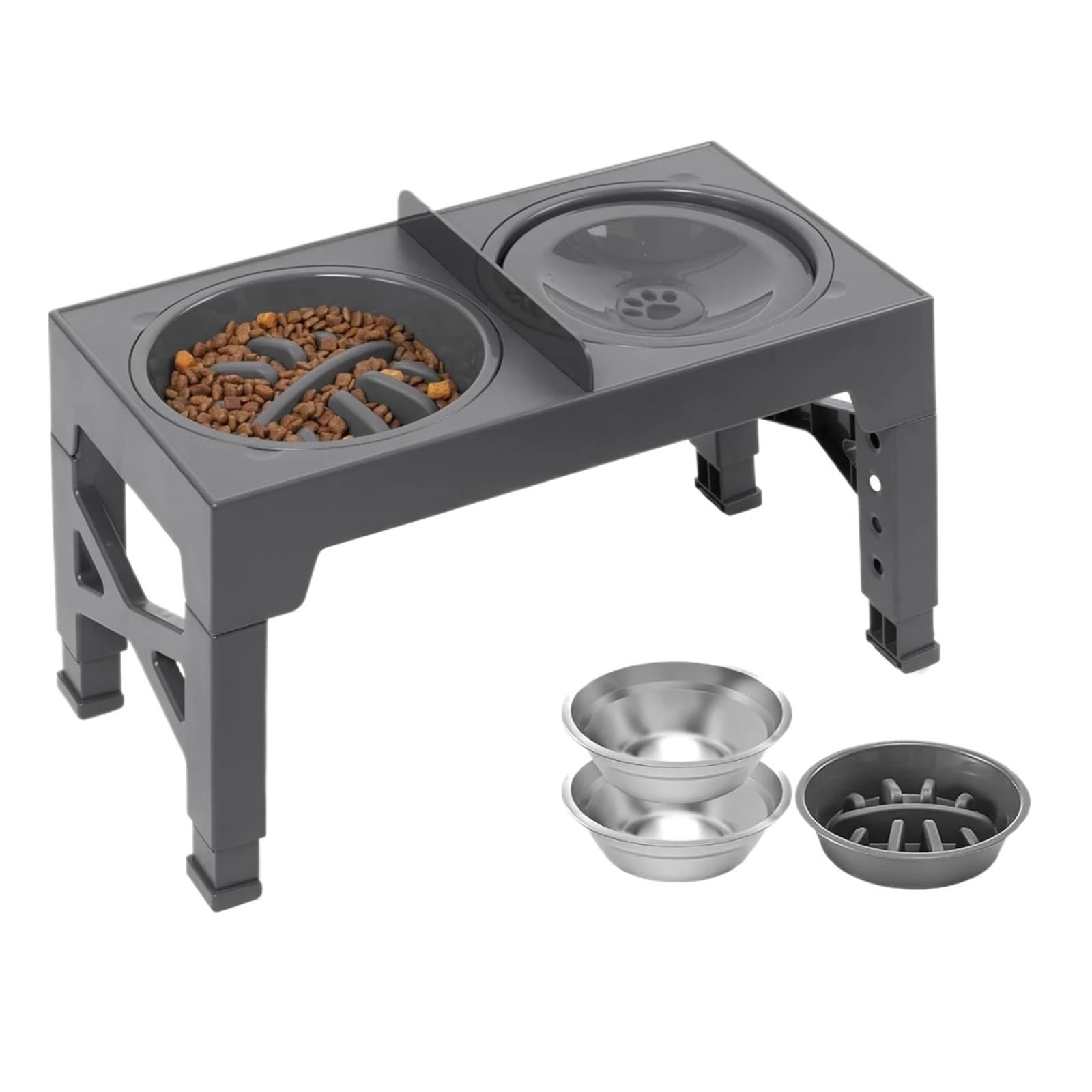 1 set di ciotole for cani rialzate pieghevoli regolabili, mangiatoia for animali rialzata in acciaio inossidabile(FR-Type A)