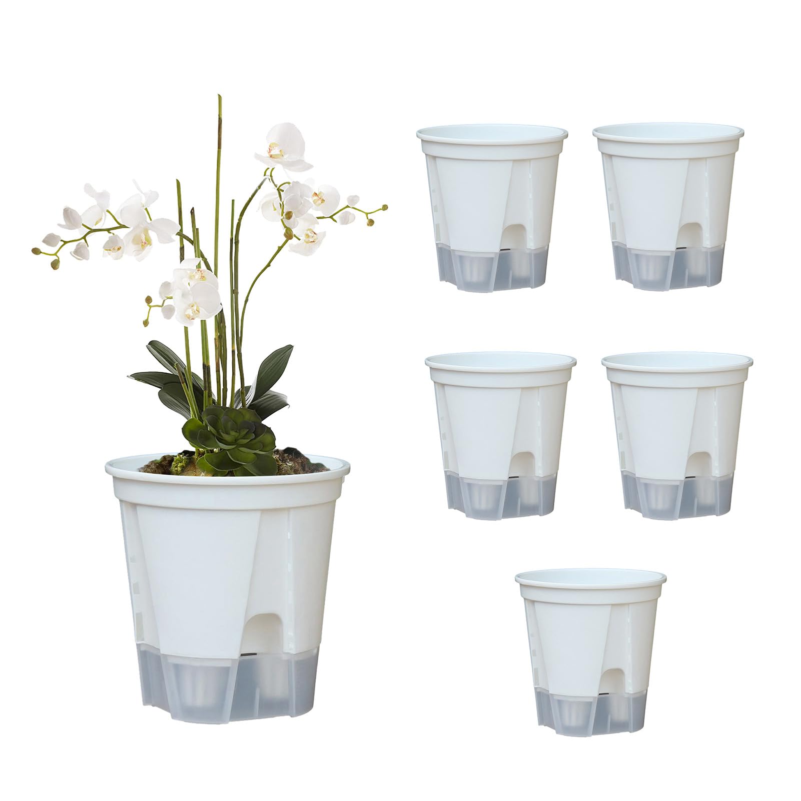 Wnvivi 5Pcs Plastic Orchid Pots,12/15/18cm Self Watering Planter Pot for Indoor Plants,Clear Plant Pots for Repotting,Growing Plants(C,18x20 cm)