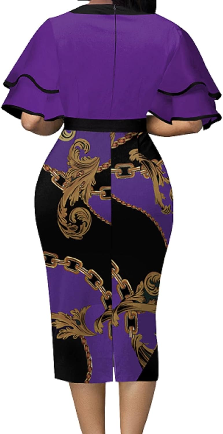 IbuduSexy Church Dresses for Women 2026 Elegant Ruffled Midi Work Dress Bow Tie - Image 2