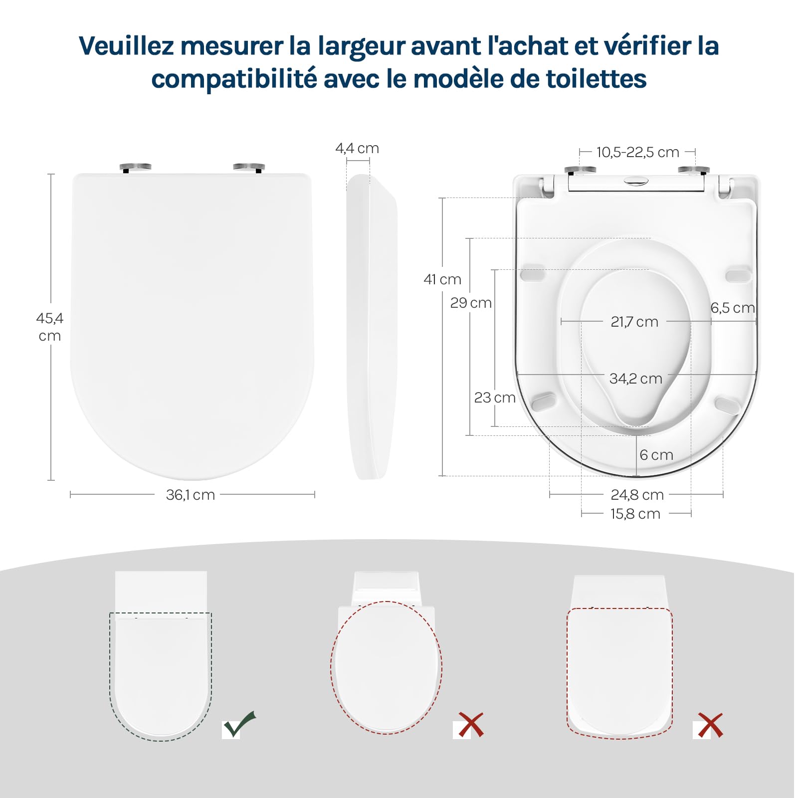 WOLTU Abattant WC Familial, Lunette de Toilette avec Siège Enfant Magnétique, Cuvette Toilette avec Frein de Chute, Démontage Rapide, Soft-close, Forme D, en PP, Blanc, 361x454x44mm