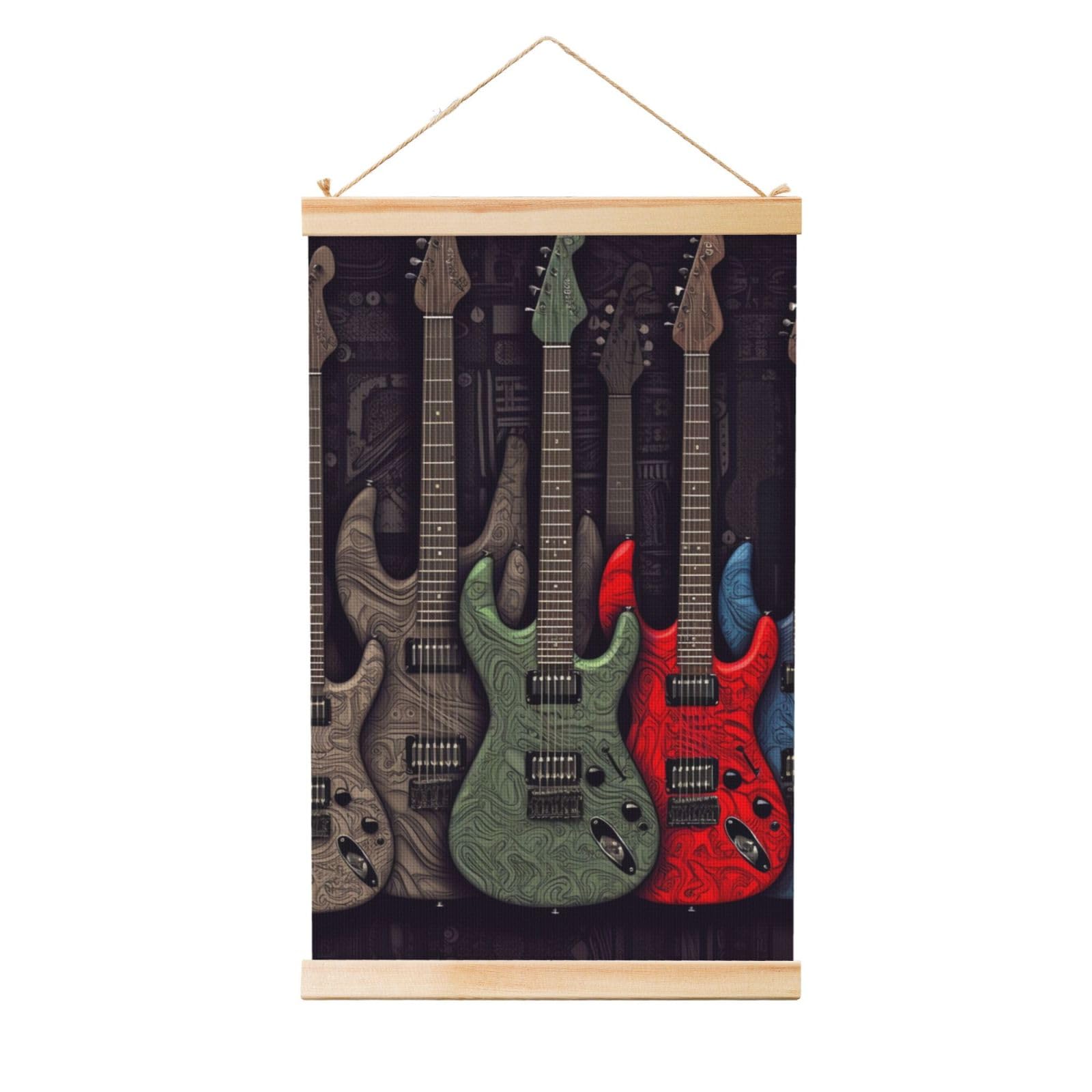Guitar pattern Posters Wooden Shaft Hanging Poster Canvas Prints Scroll Wall Art Painting Vintage Wall Banner Modern Artwork Decor for Home Decor Ready to Hang 20"x30"