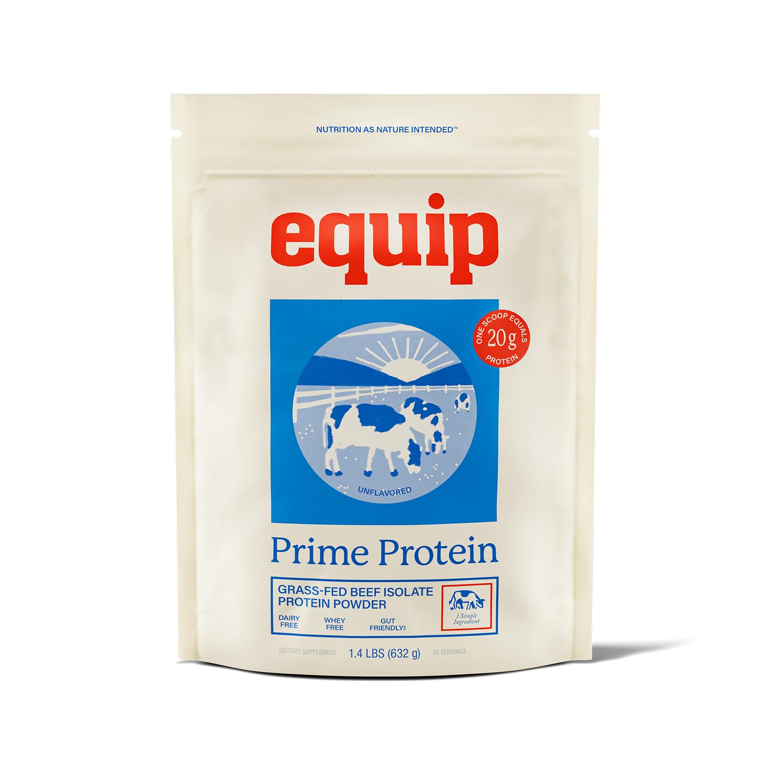 Equip Foods Prime Protein Powder | Clean, Grass Fed Beef Protein Powder | Carnivore Protein Isolate | Paleo, Keto Friendly | Gluten & Dairy Free | Helps Build & Repair Tissue | 30 Servings, Unflavored