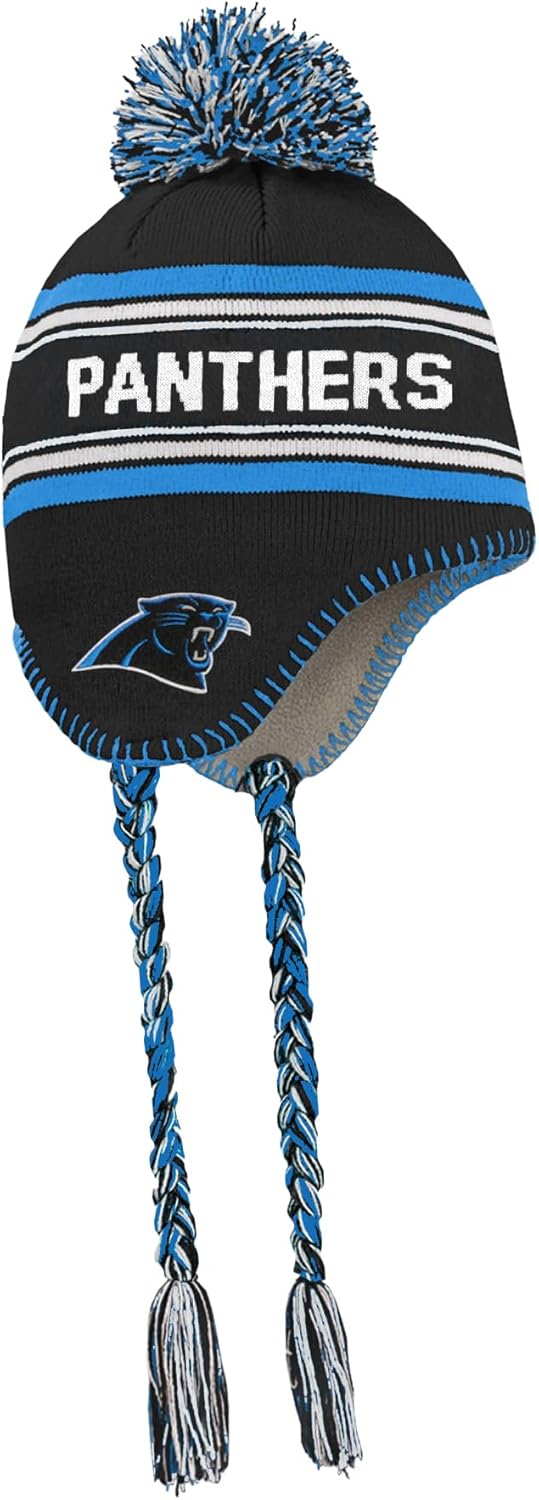 NFL Kids Youth 8-20 Team Color Primary Logo Jacquard Tassel Cold Weather Football Pom Beanie Knit Hat One Size