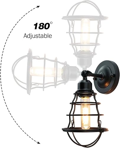 Miniatura 3 de Apliques de pared de granja, paquete de 2 lámparas de pared vintage, apliques de pared industriales de jaula de alambre, apliques modernos de pared,