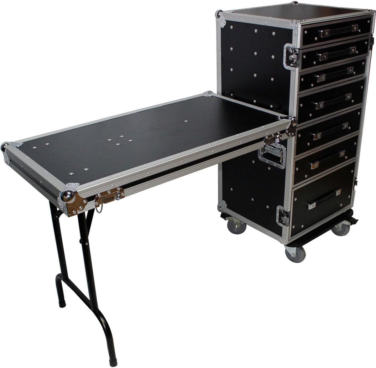 ProX XS-7DTW (7) Utility Drawer ATA Flight Style Case with Fold out Left Right Side Mounting Removable Table and 4 inch Casters