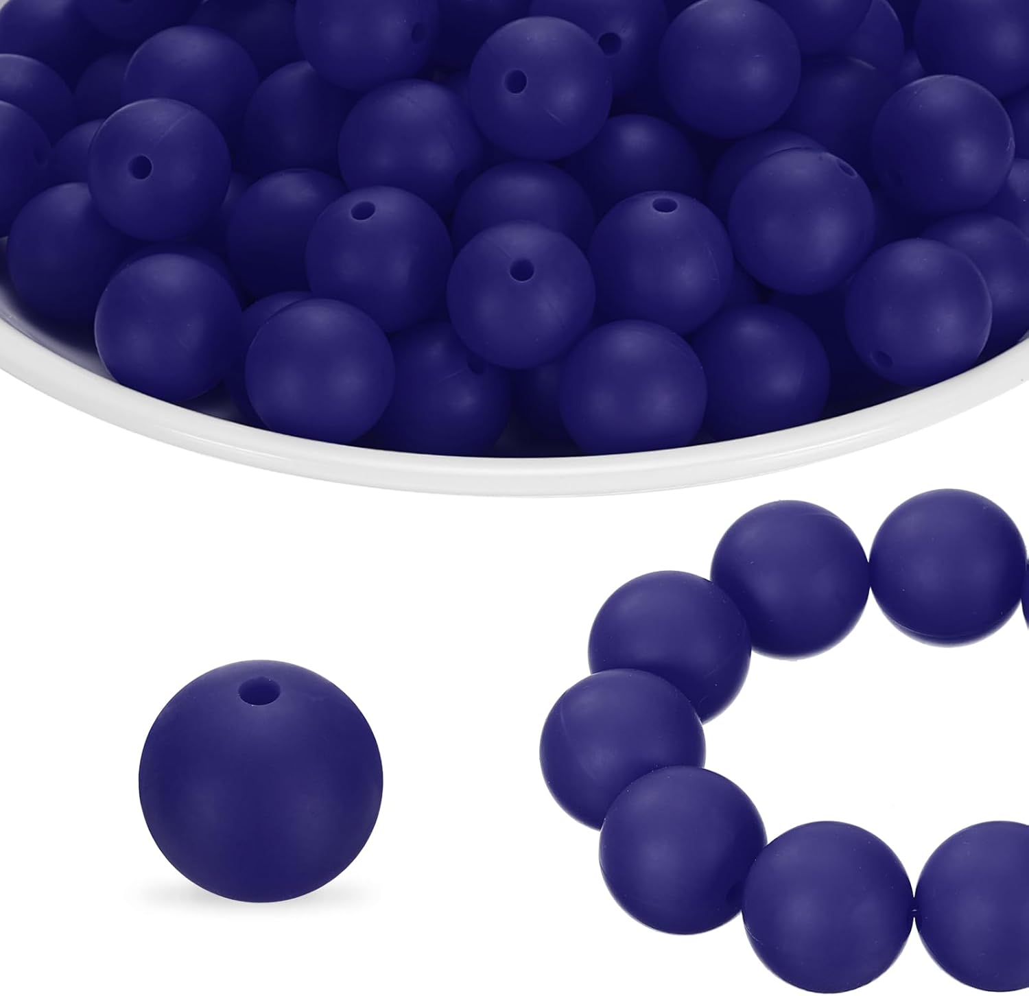 HARFINGTON 180Pcs Silicone Beads 9mm Round Rubber Focal Beads Bulk for Pens Keychain Bracelet Necklace DIY Crafts Making, Navy Blue