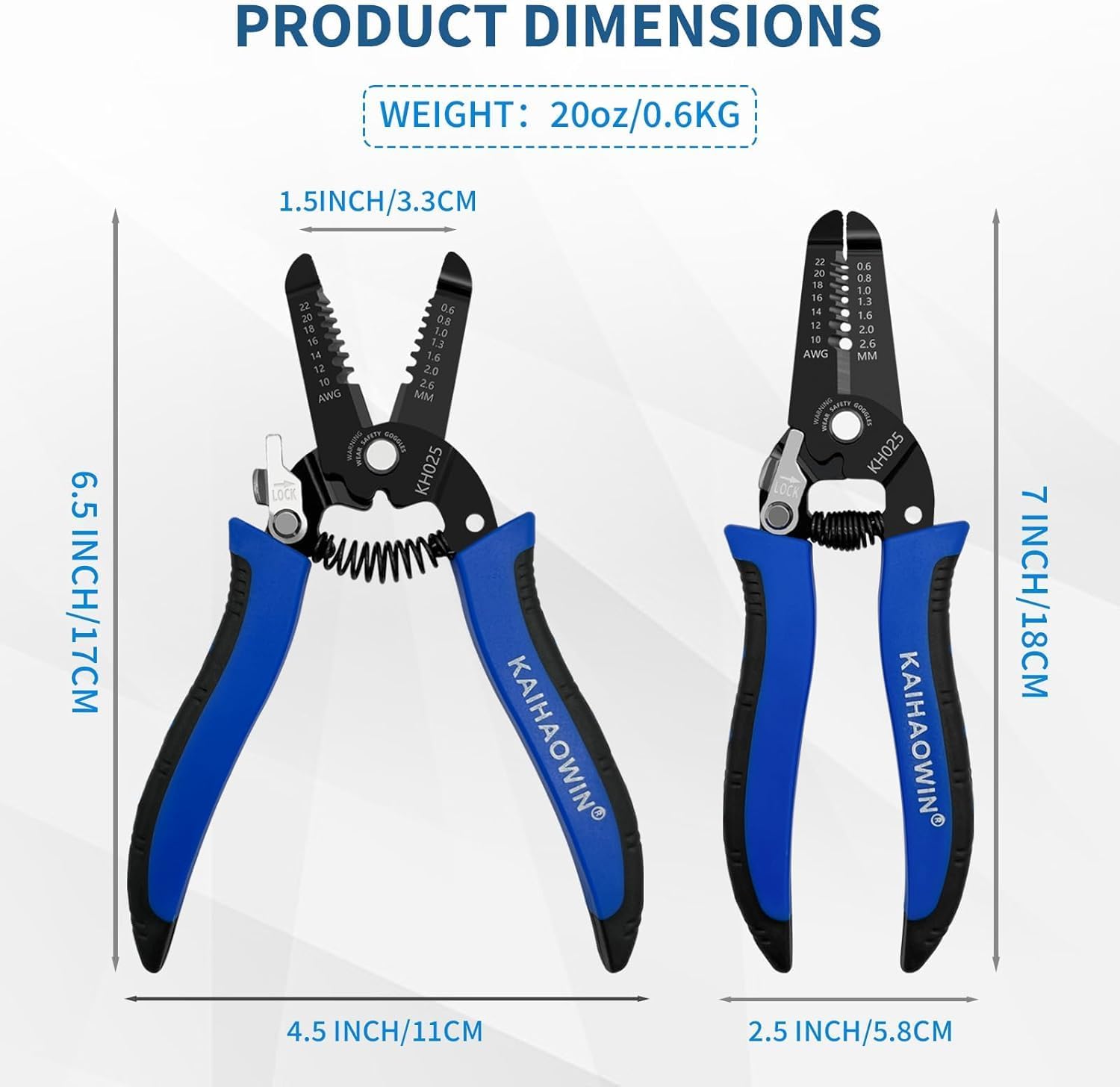 KAIHAOWIN 1 Pack Wire Stripper and Cutter with Safety Lock and Spring Loaded Professional Stripping Pliers Electrican Tool Small Gauge for 10-22 AWG Stranded Wire image 2